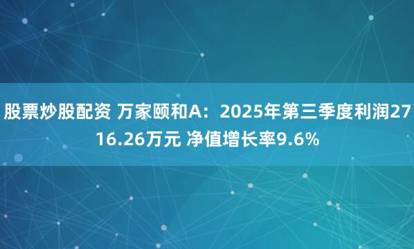 股票炒股配资 万家颐和A：2025年第三季度利润2716.26万元 净值增长率9.6%